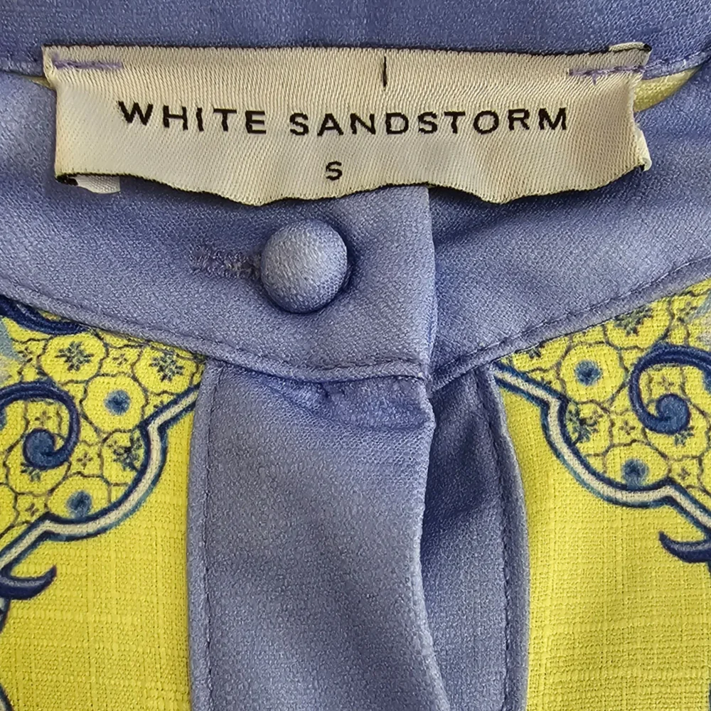White Sandstorm Kalliope Floral Blue & Yellow Long Puffed Sleeve Maxi Dress - Picture 9 of 14
